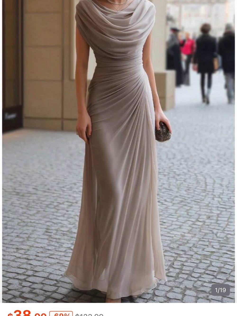 Elegant Taupe Draped Evening Gown - Women's Formal Dress XXL (14) NIP